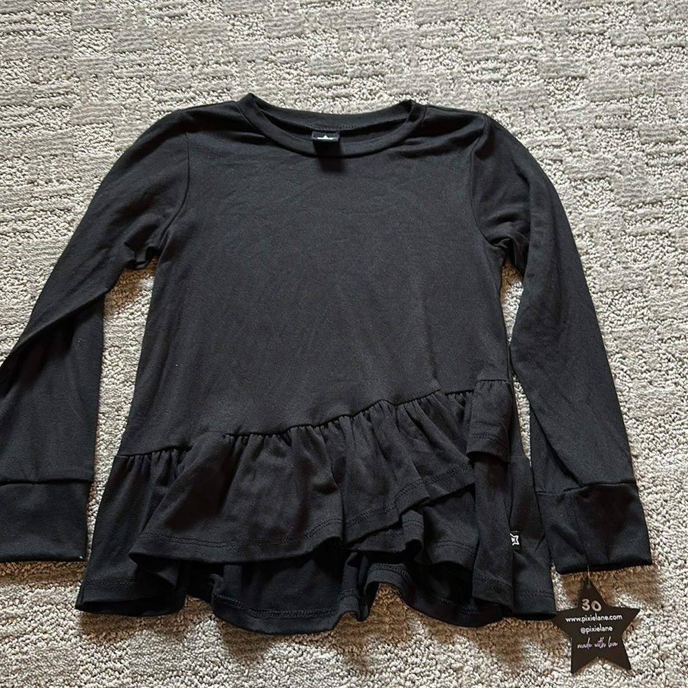 Girls Black Ruffle PixieLane Shirt Size 6 NWT